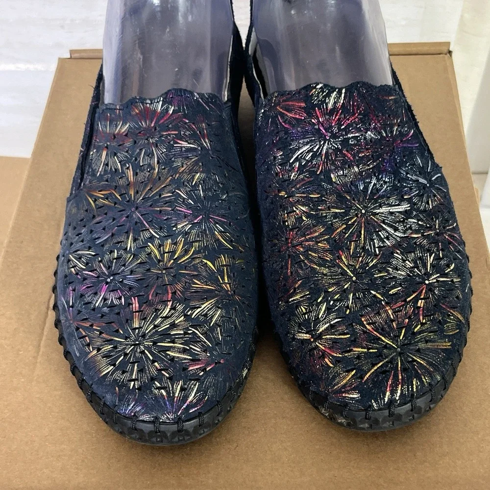 Spring Step Women Size 40 Saszier‎ Comfort Shoes Leather Black Fireworks Slip On